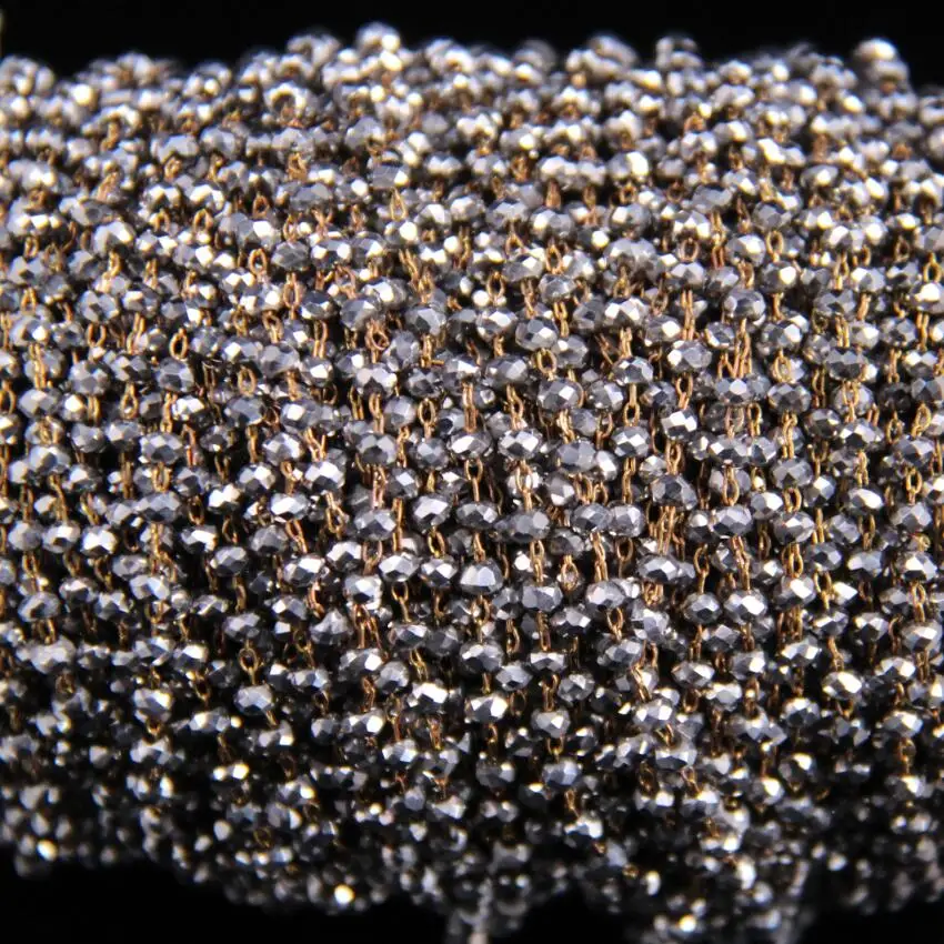 2x3 мм, серебро Кристалл Стекло граненый rondelle бисером звено цепи, латунная проволока обернутая четки Стиль цепи DIY Цепочки и ожерелья Для