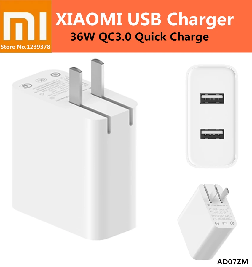 Оригинальное Xiaomi Mi 36 Вт USB настенное зарядное устройство Quick Charge 3,0 с двумя USB-A портами умное быстрое зарядное устройство