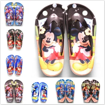 

Baby Boys Slippers Children Sandals Cartoon Mickey Iron Man Hero Spiderman Kids Beach Non-silp Flip Flop Girl Flat Shower Slides