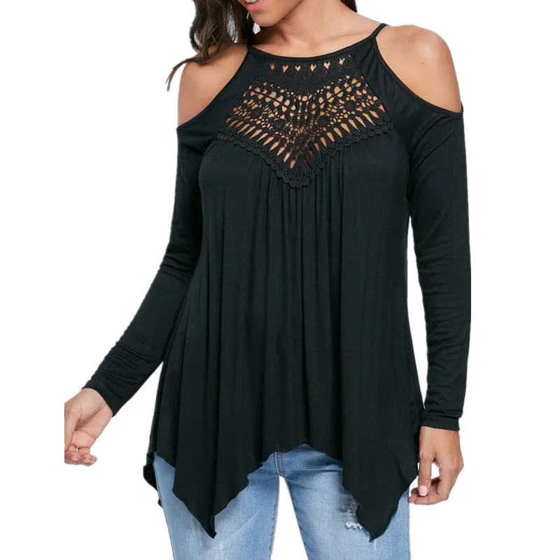 

2019 Cold Shoulder Handkerchief Long Sleeves Women Tops Women Tshirt