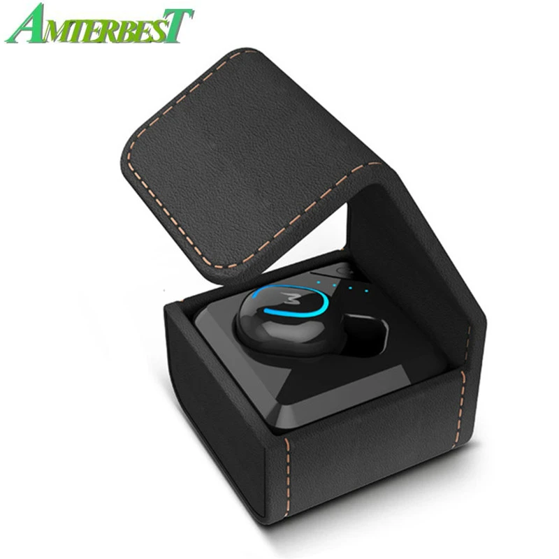 

AMTERBEST Mini Wireless Bluetooth Earphone Invisible Single Earbuds Stereo Headphone Hands-free Headset with Charger Box