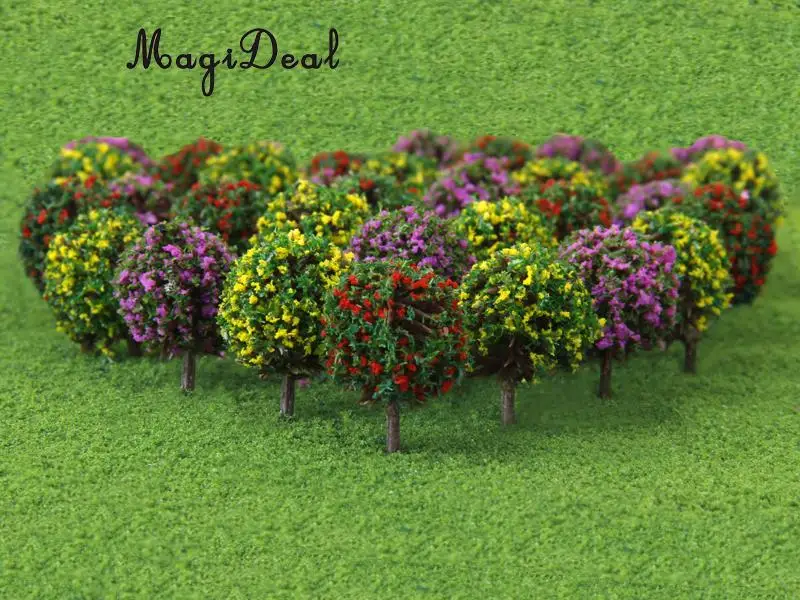 MagiDeal 30Pcs/Lot Mixed 3 Colors Flower Model Train Trees Ball Shaped Scenery Landscape 1/100 Scale for Railway Road Kids Toy