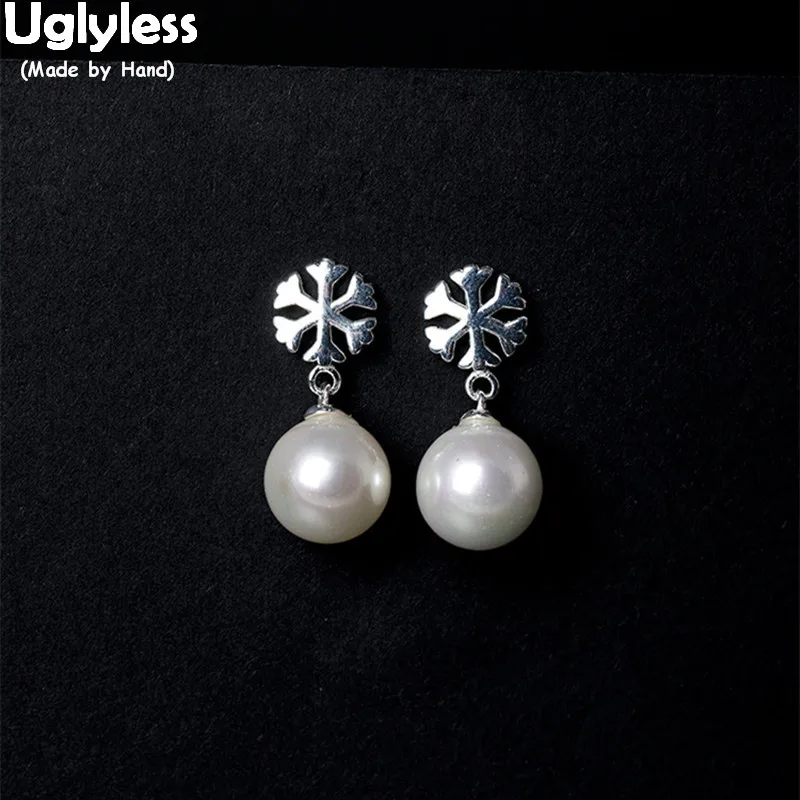 Uglyless 100% Настоящее серебро 925 пробы Снежинка шпильки серьги для женщин натуральный жемчуг серьги барокко Жемчуг Brincos Bijoux