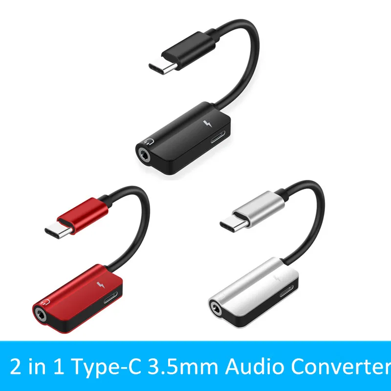 

USB Type-C Audio Charging Adapter 2 in 1 Type C Male to Female 3.5mm Headphone Jack + Charging Converter For Huawei P20 Pro
