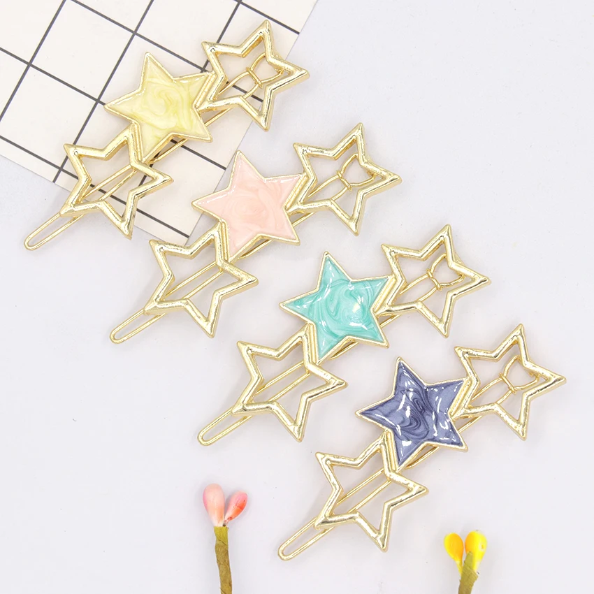 

1PC Women Cute Acetate Star Alloy Hair Clip Headwear Hair Ornament Korean Fashion Five-Pointed Star Hairpin