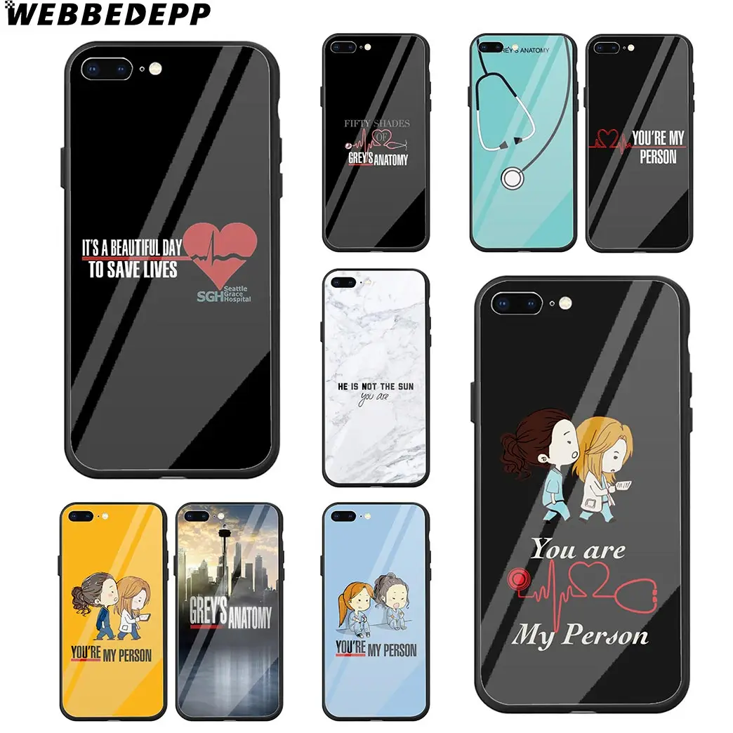 WEBBEDEPP You're My Person Greys Anatomy Tempered Glass Phone Case for Apple iPhone Xr Xs Max X or 10 8 7 6 6S Plus 5 5S SE |
