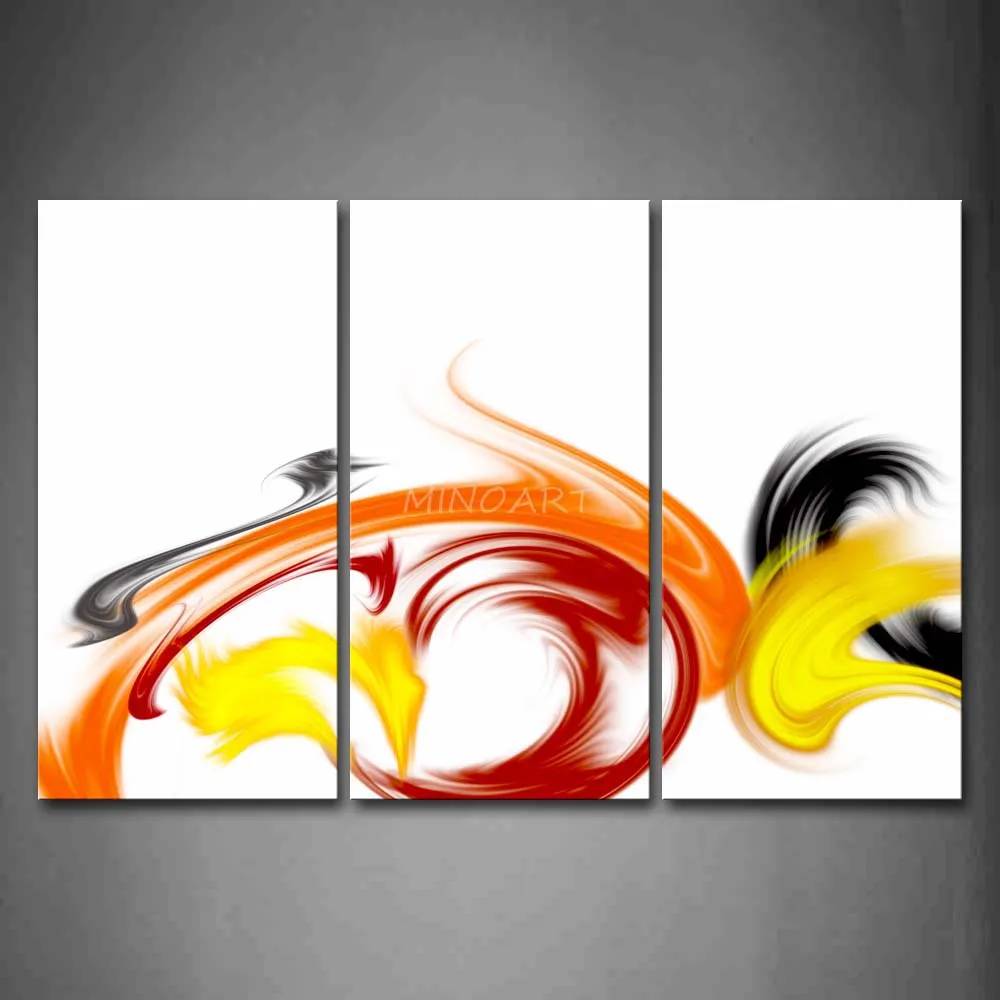 3 Piece Wall Art Painting Swirl Red Yellow Black White Background