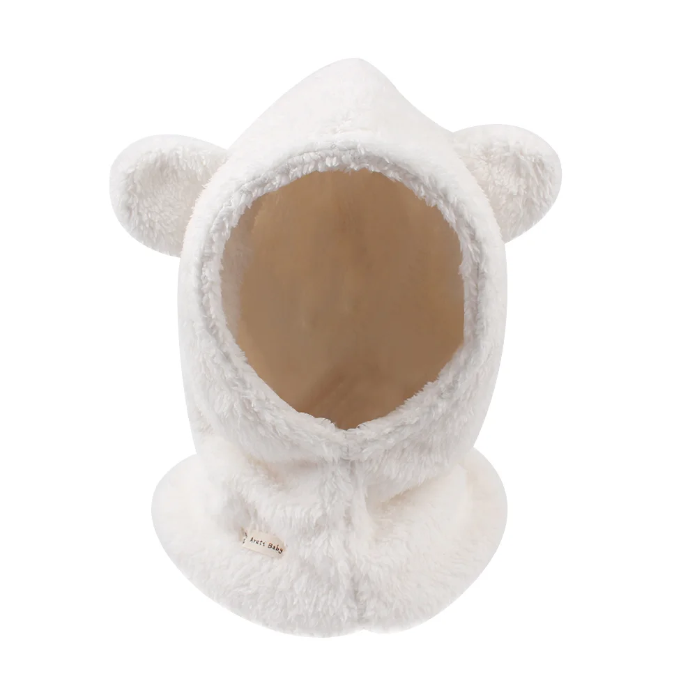 Флисовая теплая детская зимняя шапка, вязаная шапка для маленьких девочек с милыми медвежьими ушками, шапка с капюшоном, Толстый Лыжный шарф для мальчиков, шляпы детские для девочки, одежда От 0 до 4 лет