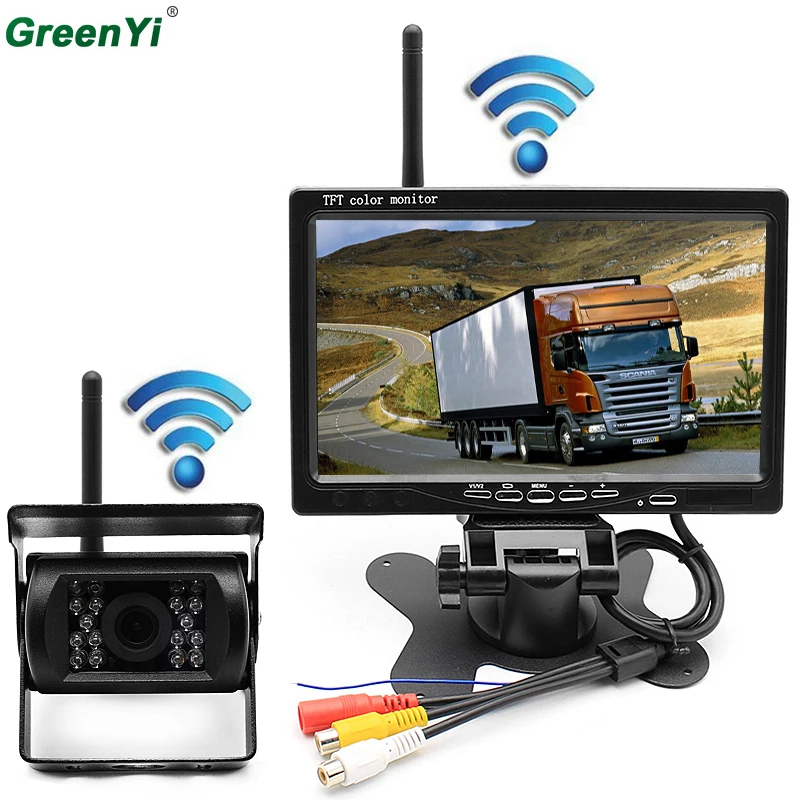 

Wireless Waterproof Vehicle Backup Camera Kit 7" HD Car Rear View Monitor with IR Night Vision Back Up Camera Parking Assistance