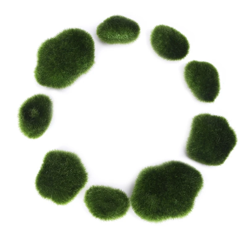 New 10Pcs Moss Balls Decorative Stone Artificial Simulation Garden Plant Vase Filler Plastic Round Green Moss Balls