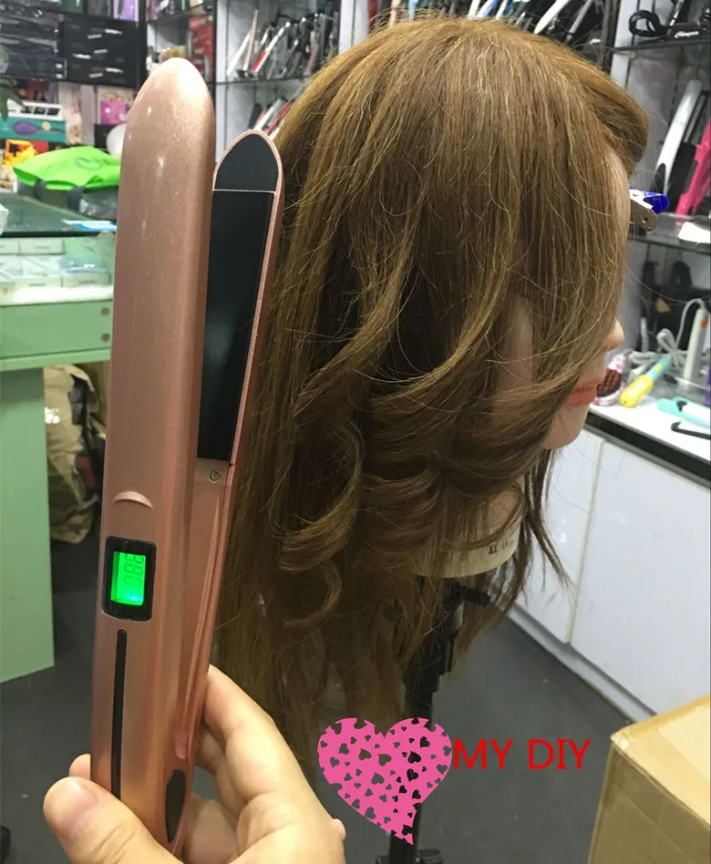 Profession Rose gold hair straightener Titanium alloy material panel Straight iron Rapid heating 2 in 1 perm tool 110-220v