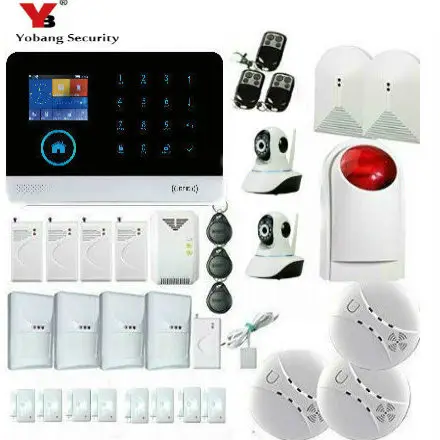 YB10393 Yobang безопасности Wi-Fi Android IOS APP дистанционное управление ЖК-дисплей голосовые подсказки беспроводной GSM сигнализация камера обнаружения дыма - Цвет: YB10393