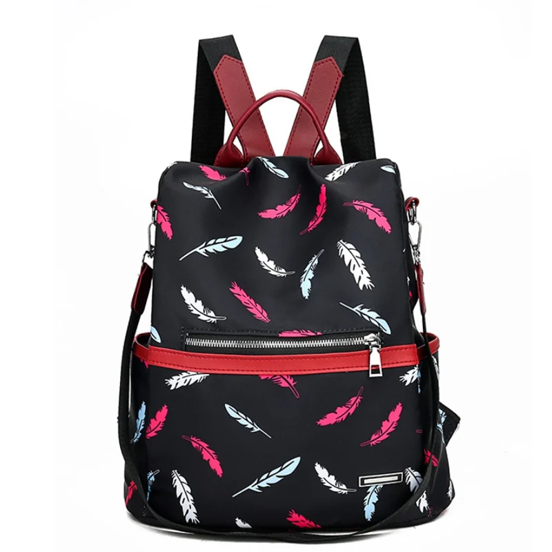 

New Arrive Women Lady Girls Feather Printing Backpack Travel Anti-theft Shoulder Bag Phone Pouch Messenger