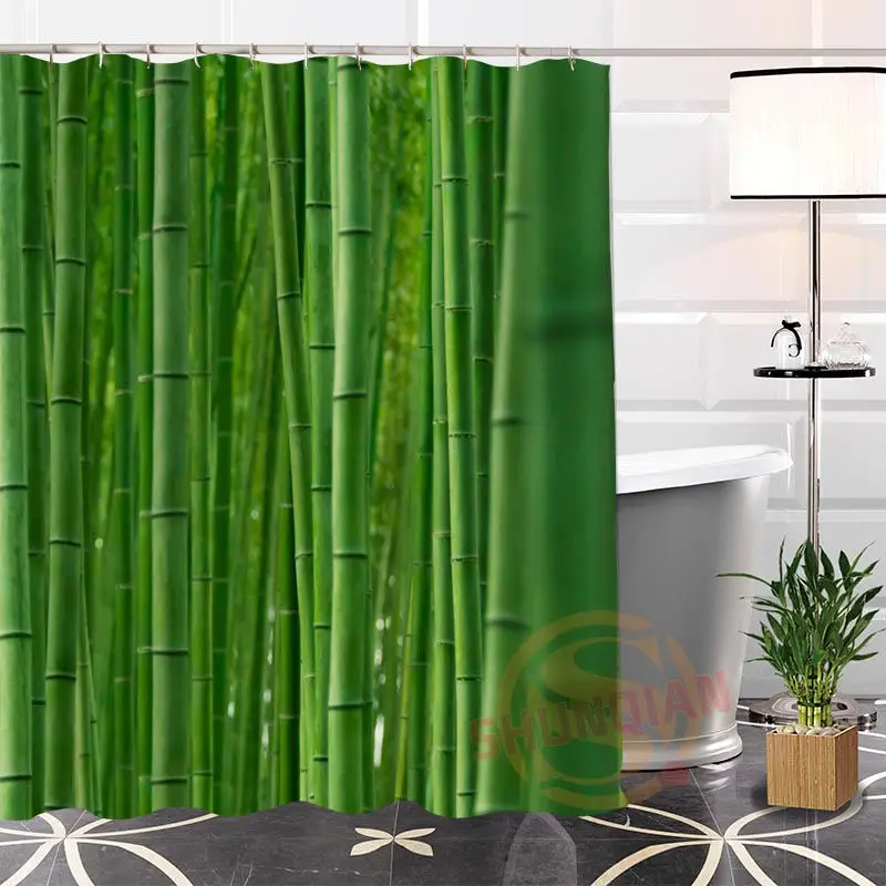 Eco friendly Custom Unique Leaves Bamboo Fabric Modern Shower Curtain