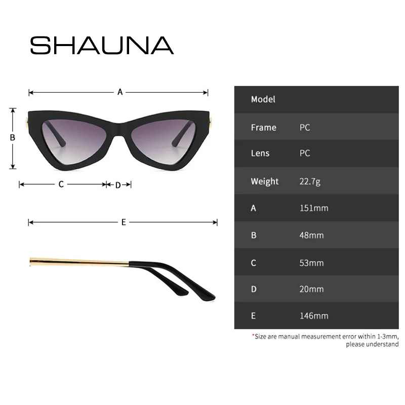 Женские солнцезащитные очки бабочки SHAUNA блестящие брендовые дизайнерские в