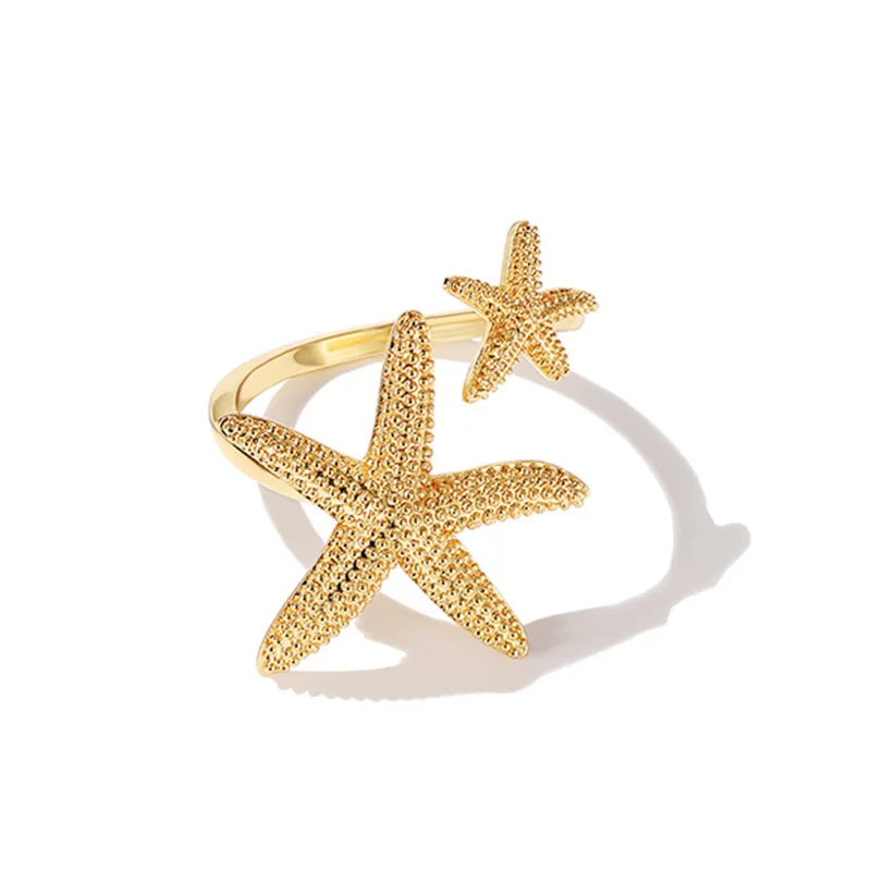 

2019 Bohemia Fashion Beach Jewelry Summer Beach Finger Rings Gold Silver Color Open Cuff Sea Starfish Rings For Girls Party Ring