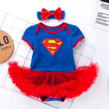 

Summer Kids Girl Super Hero Dresses for Newborn Infant Red Princess Christening Dress Toddler Girl First Birthday Party Clothes