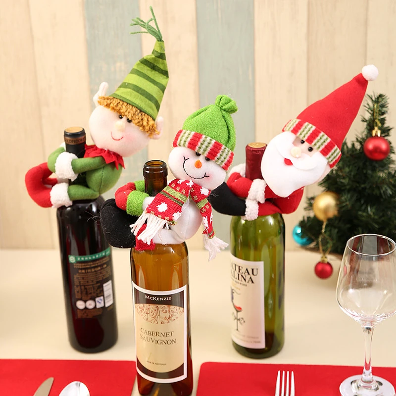 

1Pc Christmas Decoration Red Wine Bottle Decorations Cute Santa Claus Snowman New Year Home Dining Table Decor Christmas