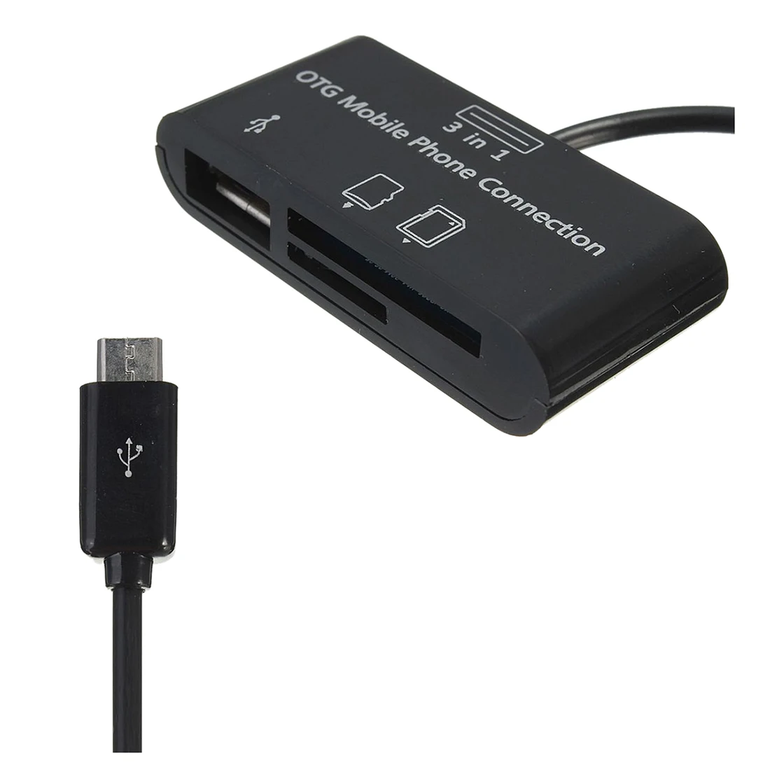 3в1 Micro USB адаптер SD кардридер для OTG мобильного телефона новый черный