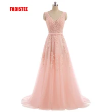 FADISTEE vestido de Festa sweet pink lace V-neck long evening dress bridesmaid party Sexy backless beads pearls Prom dresses lace-up