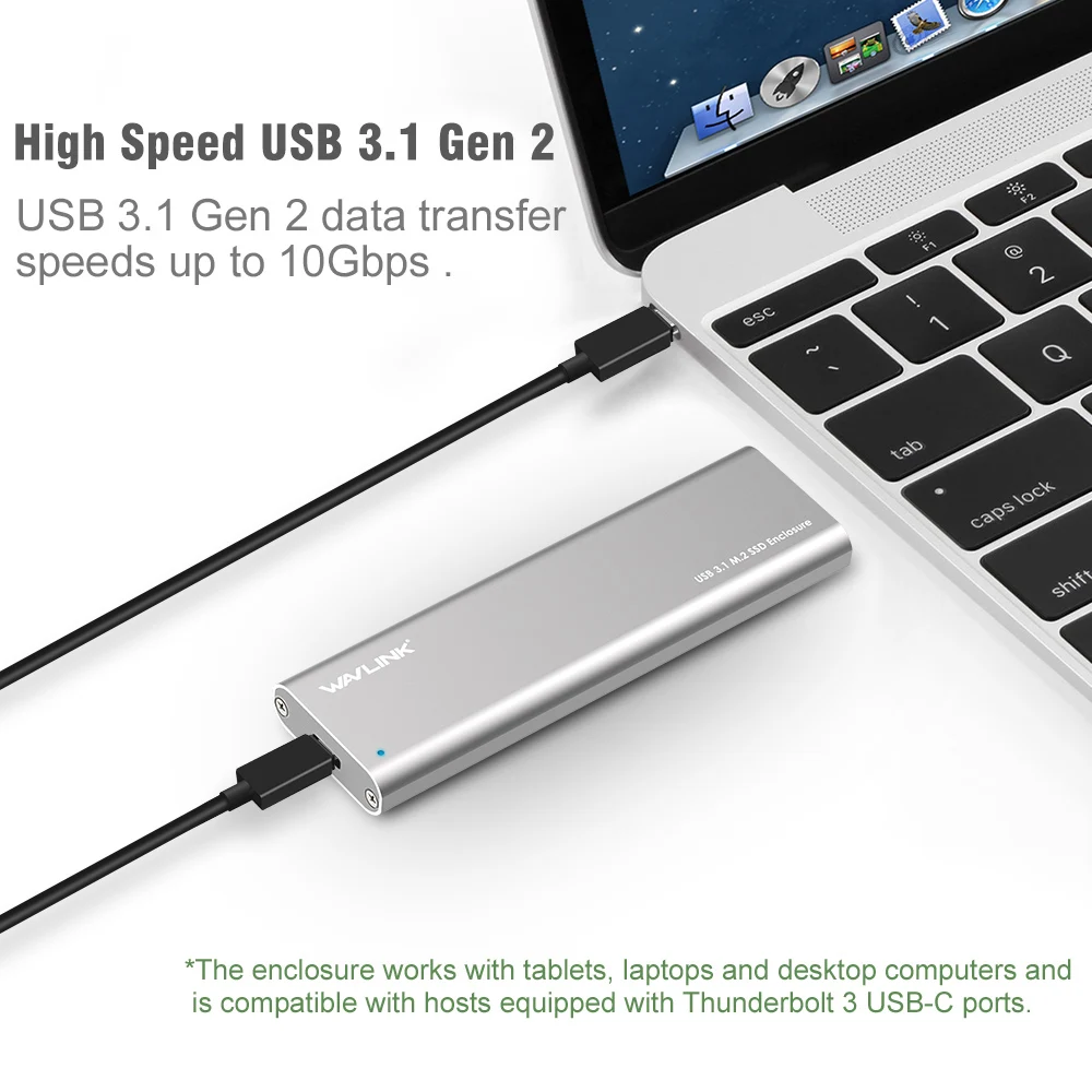 Wavlink Алюминиевый USB C Gen 2 10 Гбит/с M.2 SSD корпус B Ключ внешний адаптер до 10 Гбит/с USB 3,1 Тип C NGFF SATA жесткий диск коробка