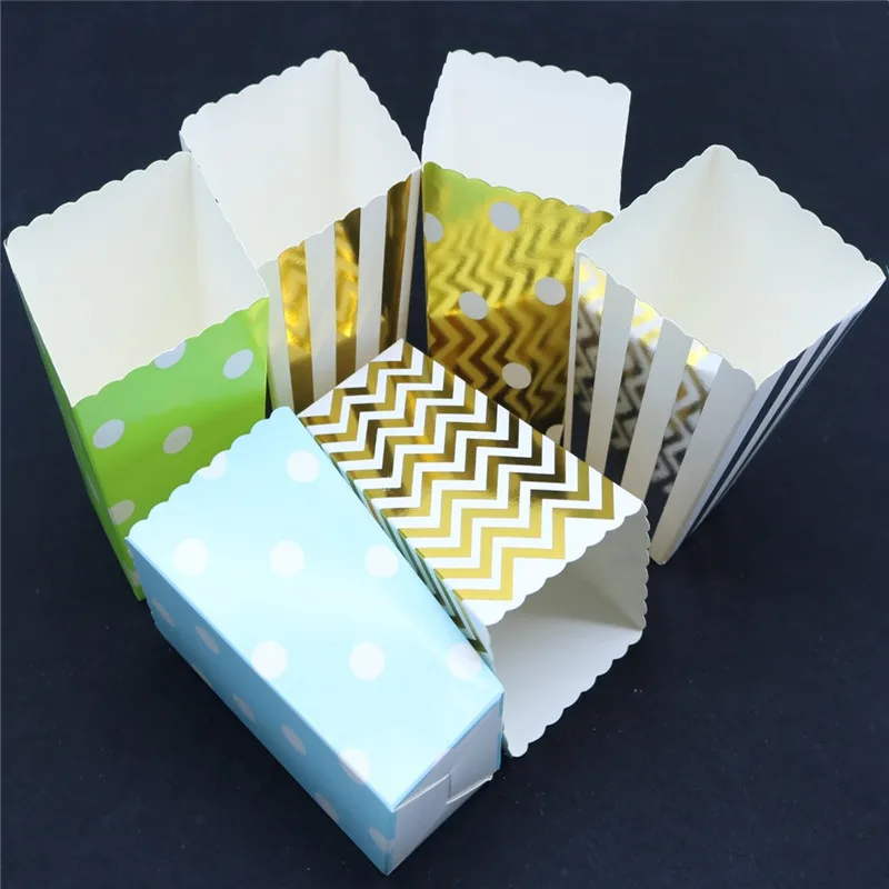 

6 Pieces Popcorn Packaging Paper Bags Movie Party Tableware Diy Wedding Party Candy Sanck Favor Christmas Gift Fold Candy Boxes