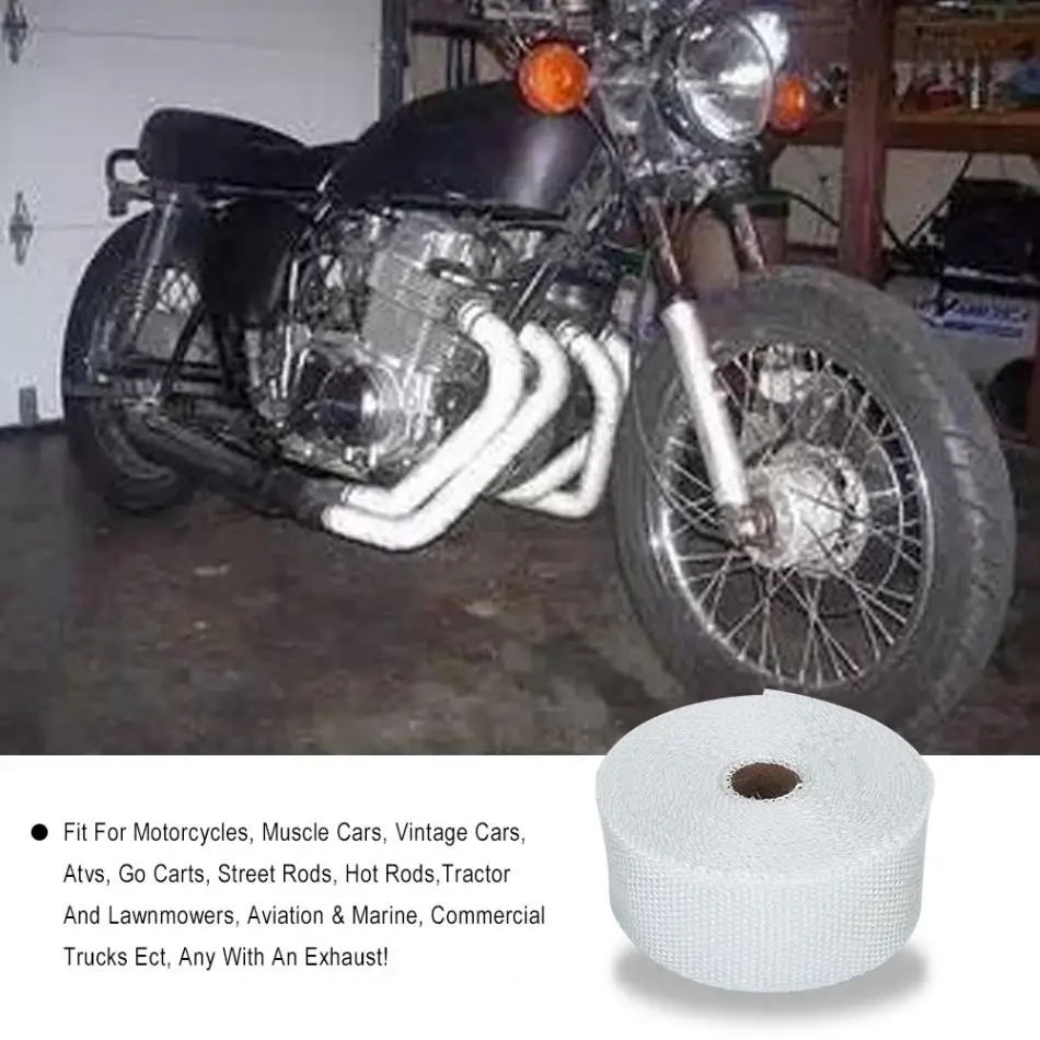 33FT(10 м) белая высокая теплоизоляция обмотка на выхлопную трубу ленточная ткань для автомобиля Мотоцикл изолятор для труб