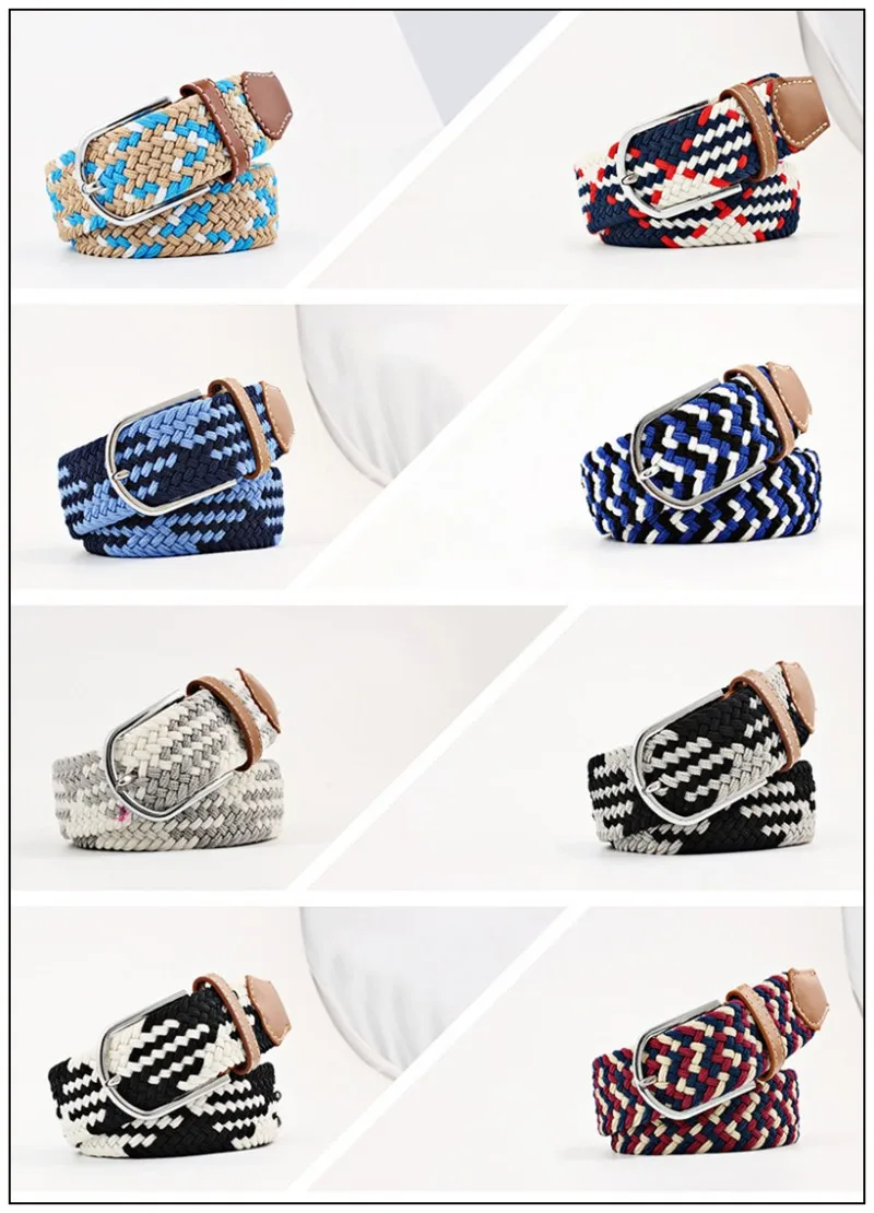 Hot Colors Belt Casual Women Knitted Pin Buckle Belt Fashion Woman Woven Elastic Stretch Belts Canvas Female