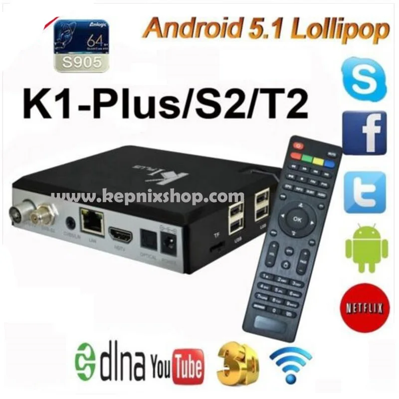 K1 Plus S2 T2 Android TV Box CAM Amlogic S905 Quad Core Hybrid Set Top Box k1 plus s2 dvb-t2 android 1G 8G H.265 KII PRO