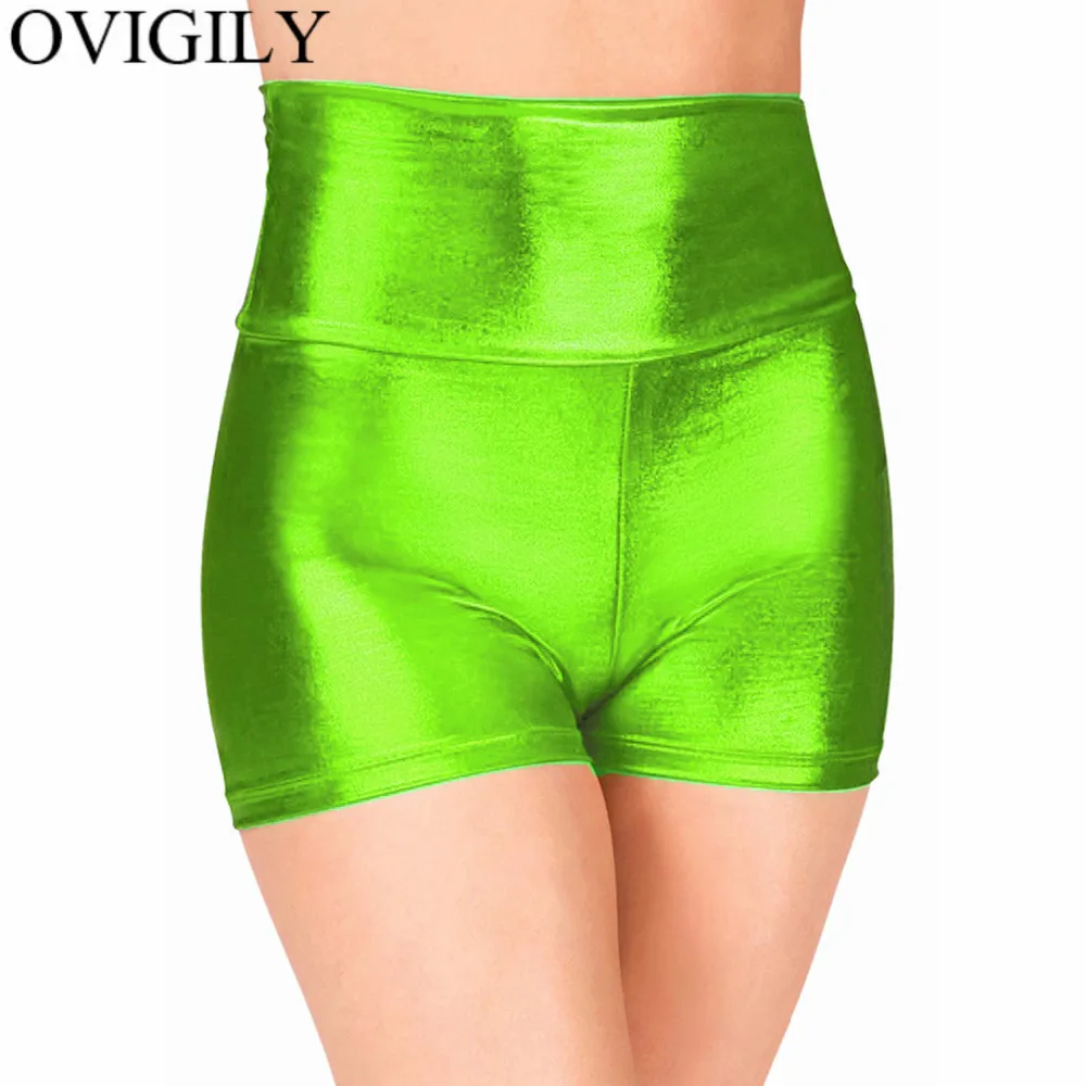 OVIGILY Women Silver High Waist Dance Shorts Metallic Gold Gymnastics Shorts Adult Workout Shorts Girls Stage Performance Bottom hotpants Shorts