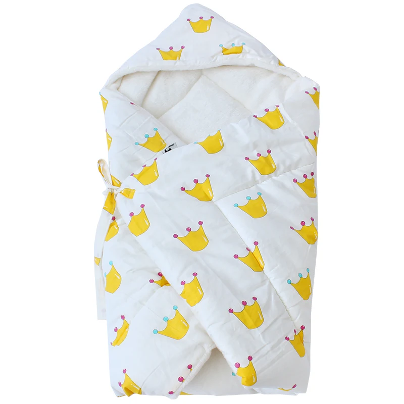 Yellow Crown Детское Пеленальное Одеяло 90x90 см, плотное теплое одеяло из берберского флиса, конверты для новорожденных, детское постельное белье для сна - Цвет: Yellow Crown