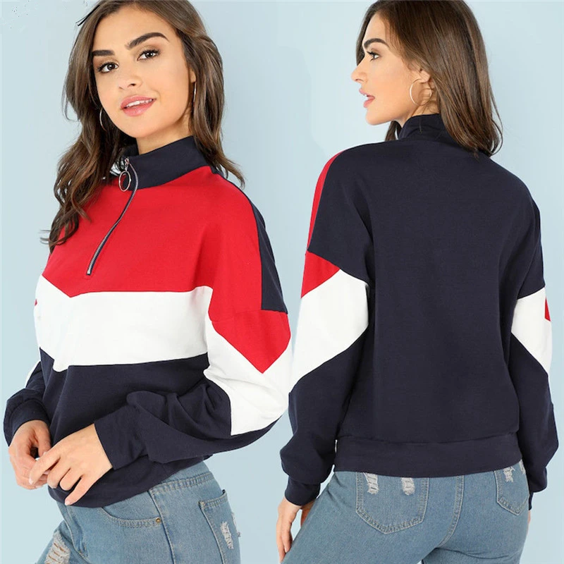 

Turtleneck Hoodies Women Winter Long Sleeve Patchwork Hoodie Zipper Sweatshirt Jumper Pullover Tops Outfit
