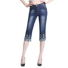 Стрейч вышивкой Джинсы для женщин для Для женщин упругой цветок Джинсы для женщин женские узкие джинсовые штаны с рисунком розы Femme