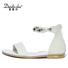 Daidiesha Plus Size 33-43 Genuine Leather Dress Back strap Sandals Metal Decoration Female’s sexy sandals Mujer Zipper zapatos