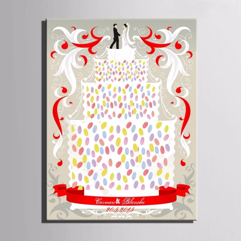 Большой палец отпечаток пальцев Подпись Холст Картина невесты свадебный торт платье Вечерние свадебный подарок, украшение DIY книга гостей