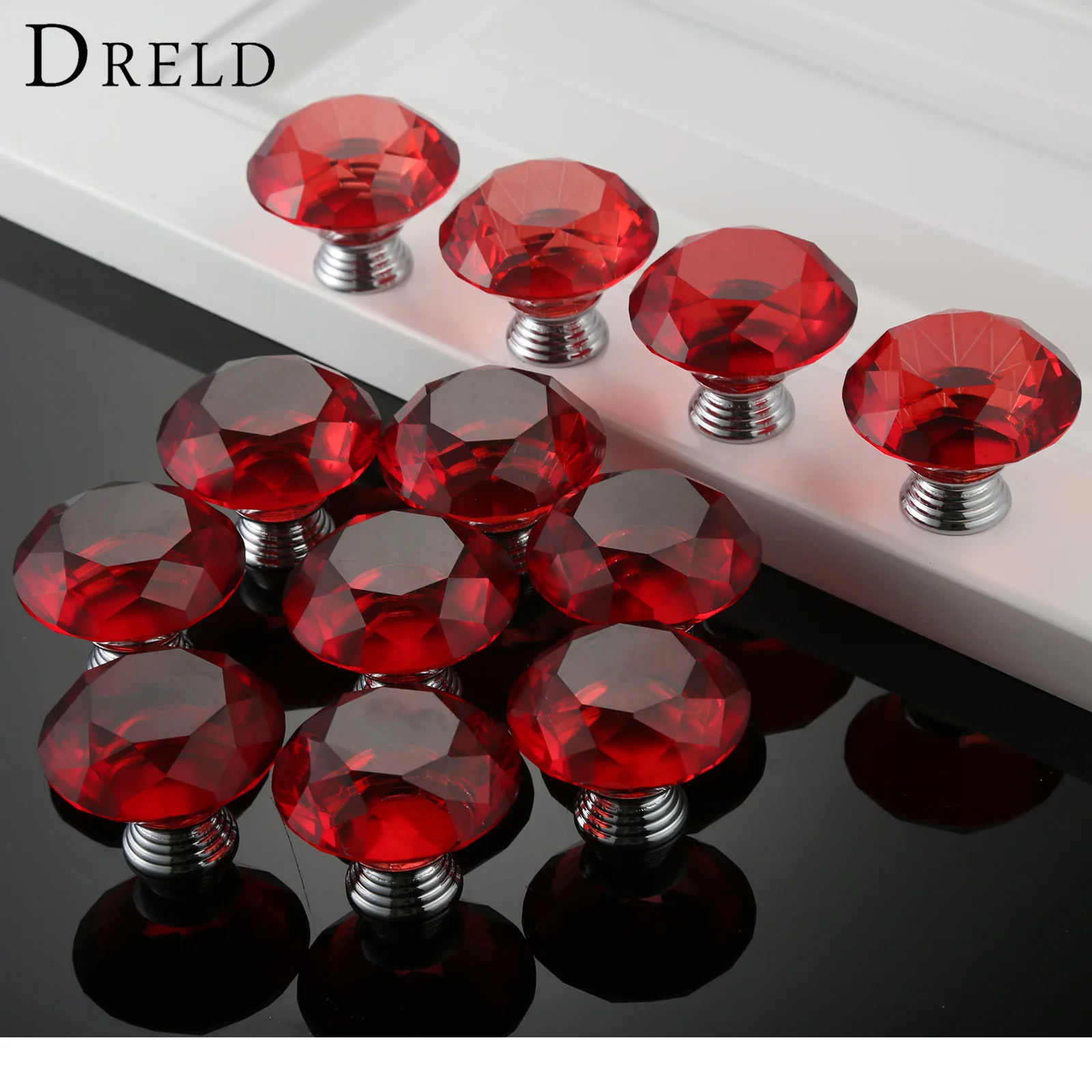 DRELD 12 Pcs 40mm الأحمر والزجاج والكريستال الماس الأثاث مقبض درج مجلس الوزراء مضمد مقبض مطبخ مقابض باب + 22/ 25/30mm مسامير DRELD 12 Pcs 40mm الأحمر والزجاج والكريستال الماس الأثاث مقبض درج مجلس الوزراء مضمد مقبض مطبخ مقابض باب + 22/ 25/30mm مسامير