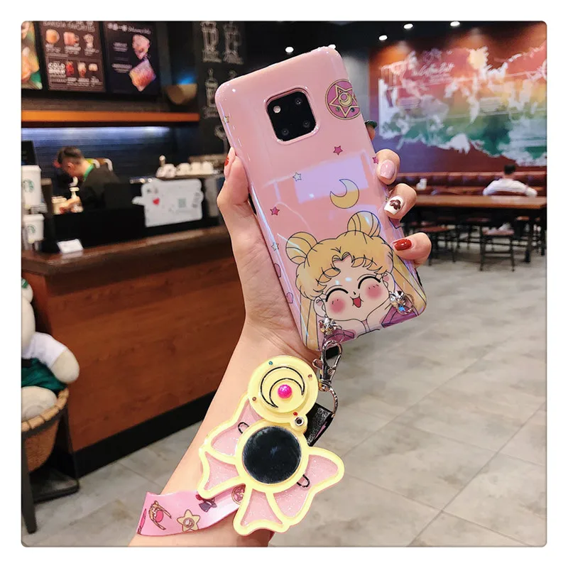 Чехол Sam S10 plus Sailor moon, розовый милый мягкий чехол для телефона samsung Galaxy S9 S8 S7 edge note8 note9+ плечевые ремни