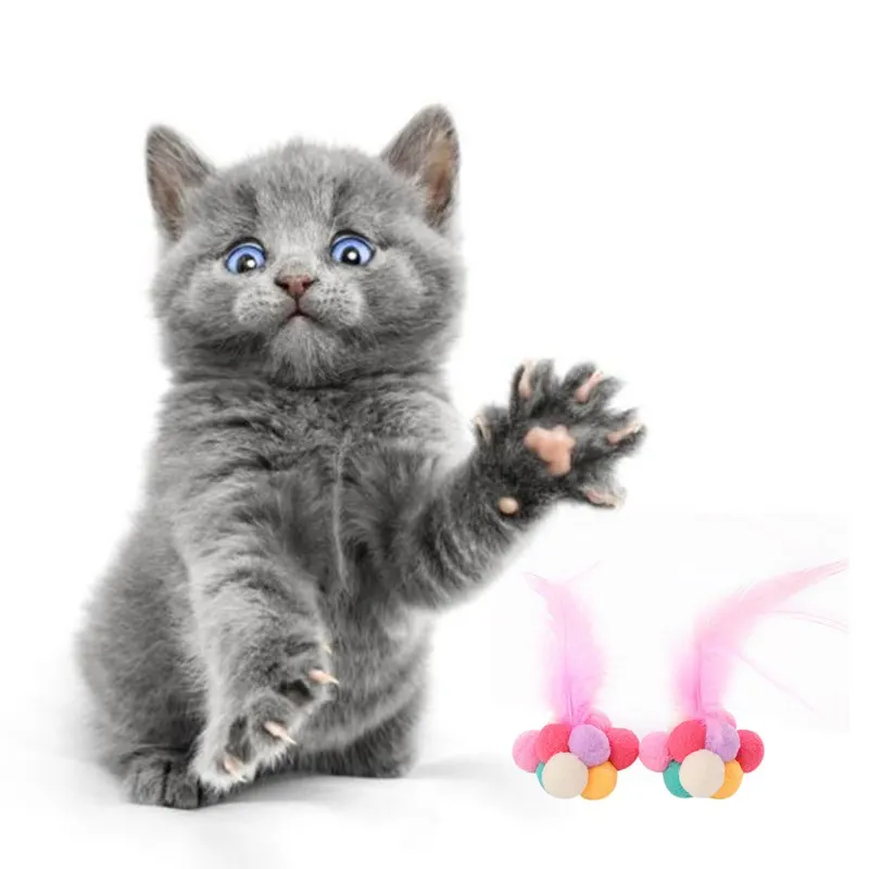 Питомец кошка игрушка красочные эластичные перо колокольчик шар ручной работы интерактивные игрушки для кошек Мячи попрыгуны мягкий легкий красочный шар