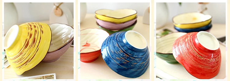 Цветная Керамическая Чаша в японском стиле, декоративная миска для супа с мороженым, вечерние столовые приборы без основания, 5 шт./партия, SH651