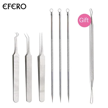 

EFERO 7Pcs/Set Face Blackhead Remover Tool Tweezer Acne Needle Removal Pimple Remover Tool Comedone Extractor Black Point Remove