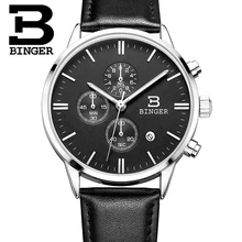 Новинка, мужские часы Бингер, люксовый бренд, наручные часы, кварцевые часы, водонепроницаемые, с кожаным ремешком, часы с автоматической датой, хронограф, BG9201-2