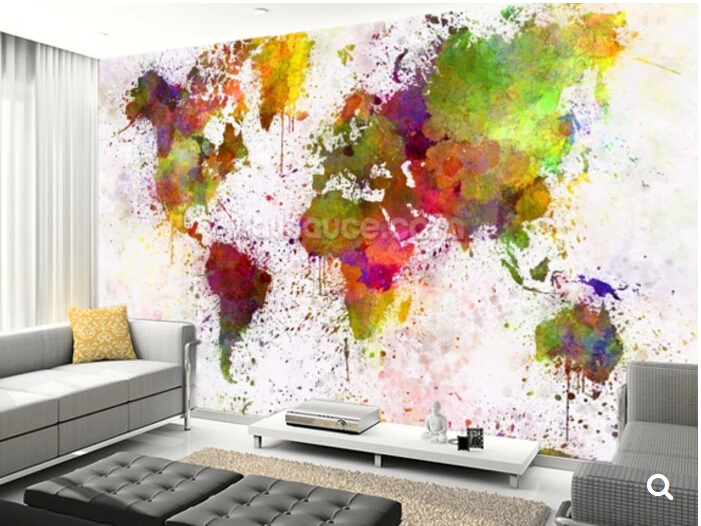 Пользовательские детские текстильные обои, карта мира цвет всплеск, 3D мультфильм для гостиной спальни фон обои