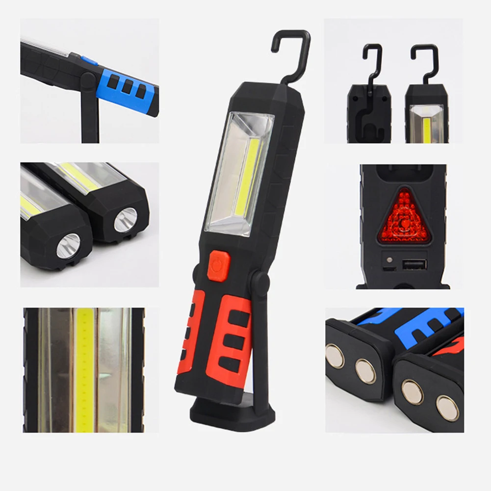Портативный ремонт автомобилей светодиодный свет работы USB Перезаряжаемые COB + светодиодный свет работы Магнит фонарик с складной факел