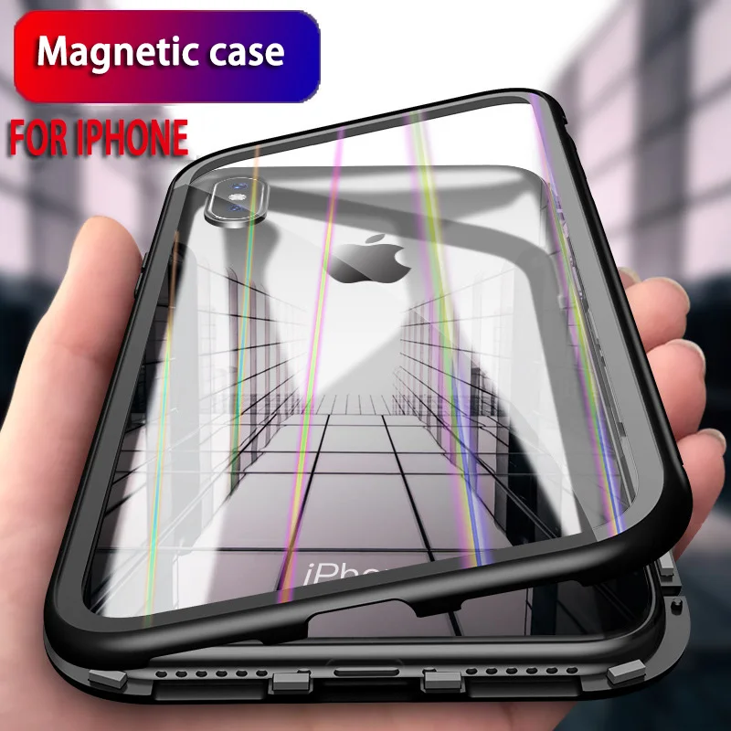

Magneto Magnetic Adsorption metal case for iphone X iphone 7 8 case luxury cover for iphone 6 s Plus magnet tempered glass cases