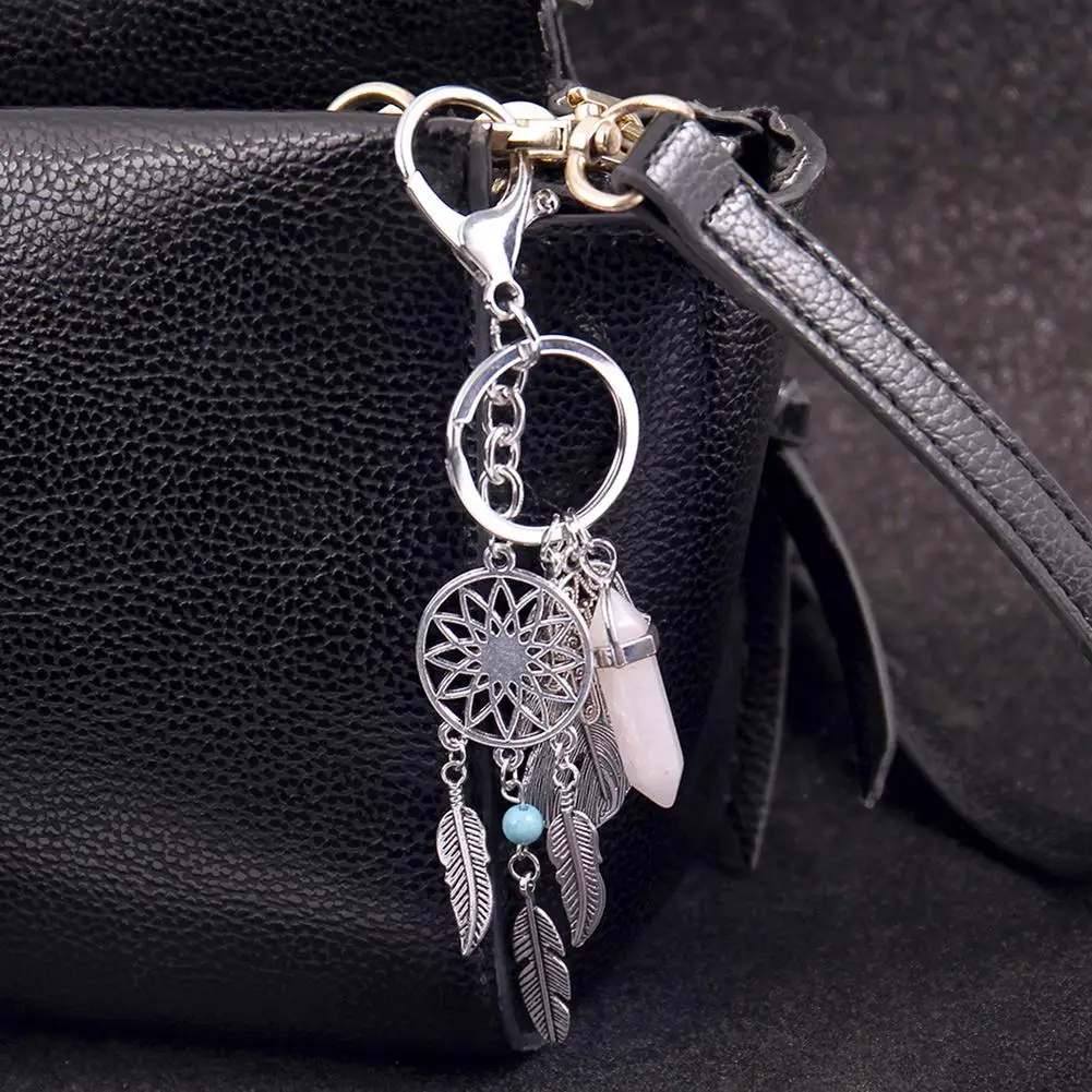 

Hot!!! Bohemian Dreamcatcher Palm Feather Keychain Key Ring Holder Hanging Ornament