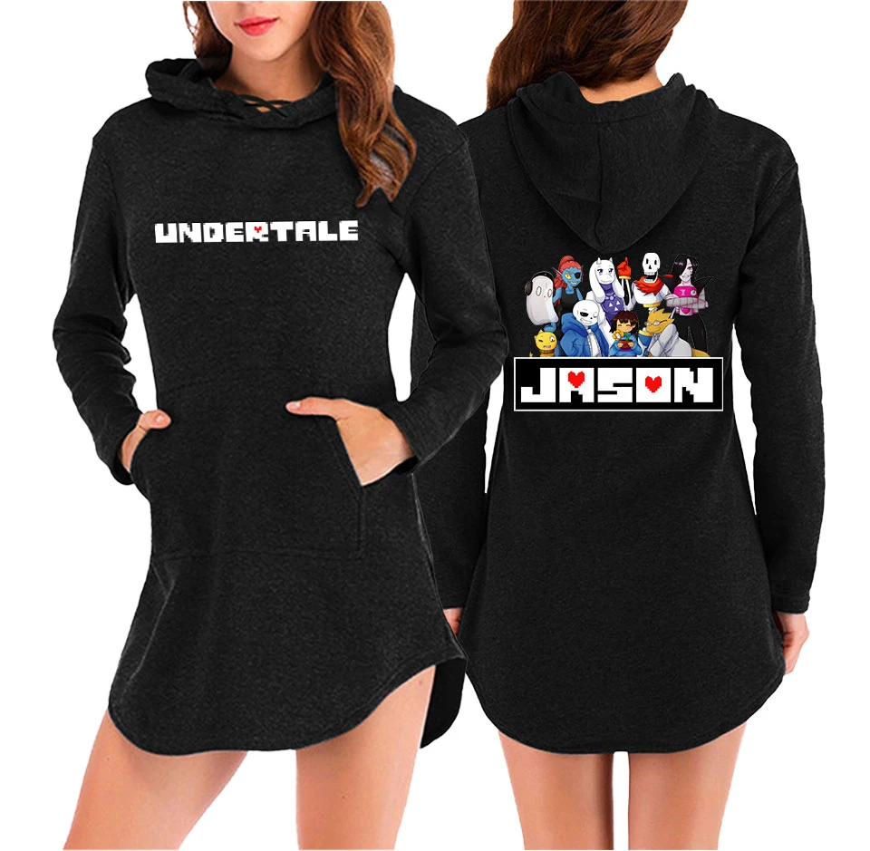 Undertale Sans с принтом букв длинные толстовки женские с длинным рукавом неровный подол карман Толстовка Женский размера плюс пуловер
