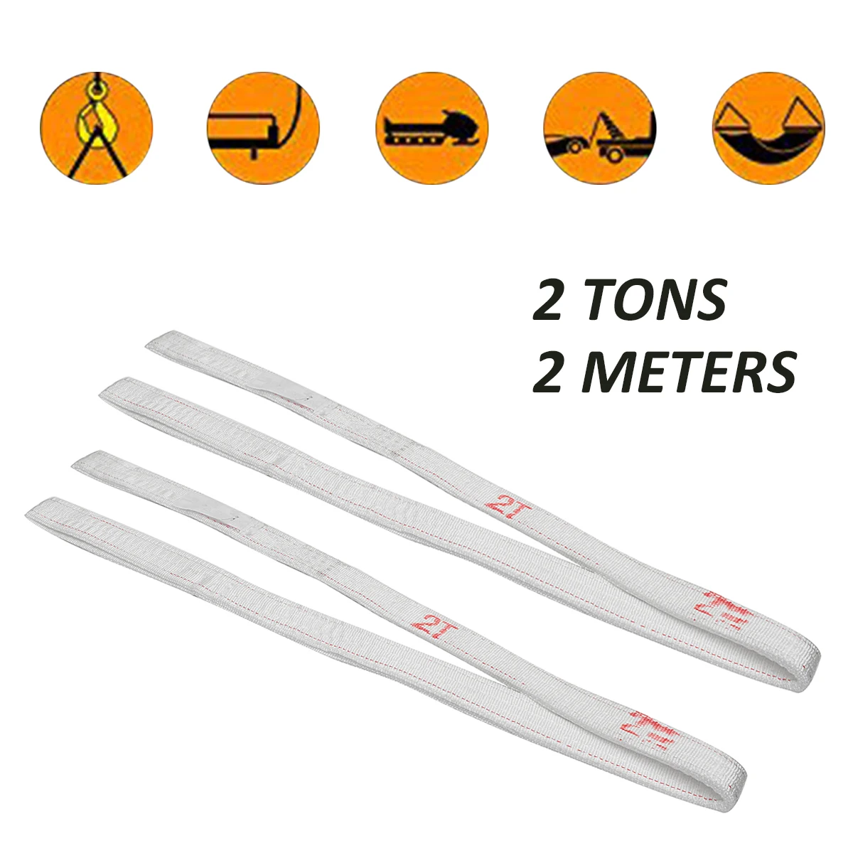 2Pcs 2M bing Lifting Slings White Moving Rope Straps Strop 2 Ton