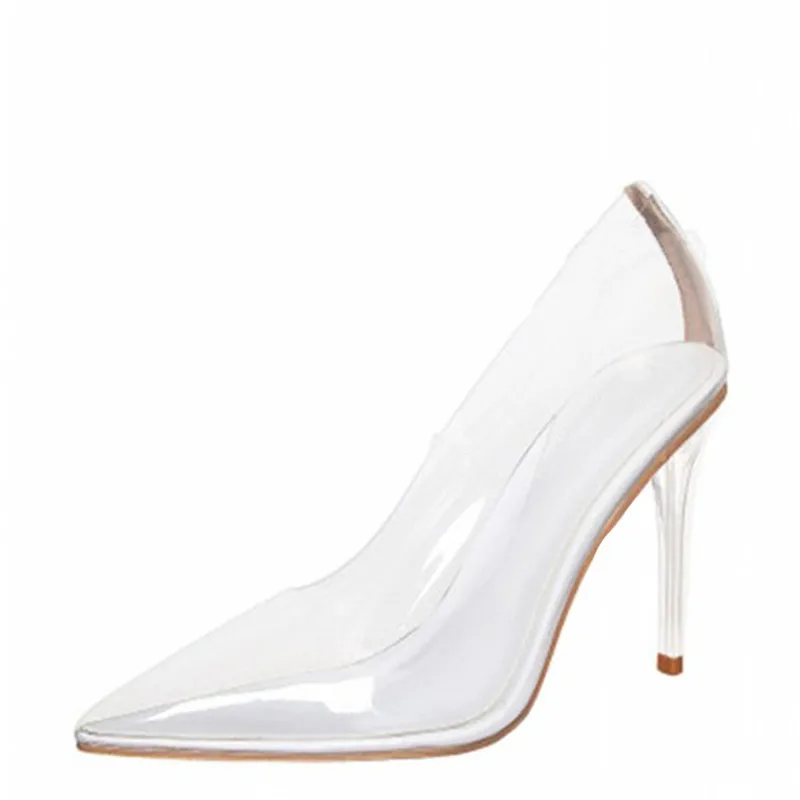 

ARQA Spring and summer PVC Transparent Pointed Toe Shallow Mouth Stilettos Mid Heel Women Sandals Sexy Party Pumps Shoes