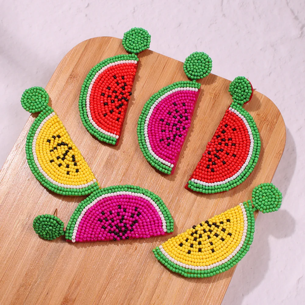 

2019 New Trendy Boho Fruit Round Drop Dangle Earrings Handmade Watermelon Earring Female Wedding Party Gifts Jewelry