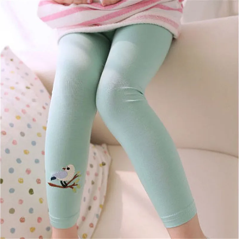 От 2 до 7 лет обтягивающие штаны для маленьких девочек леггинсы для девочек Теплые эластичные леггинсы с милым принтом птицы G4 - Цвет: Зеленый